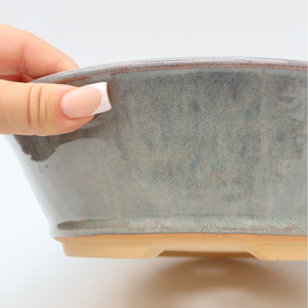 Pot à bonsaï en céramique 24,5 x 24,5 x 7,5 cm, couleur grise