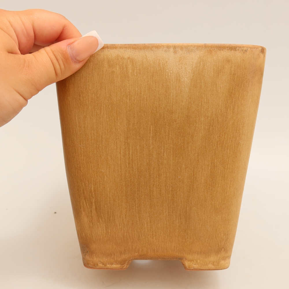 Pot à bonsaï en céramique 13,5 x 13,5 x 15 cm, couleur beige