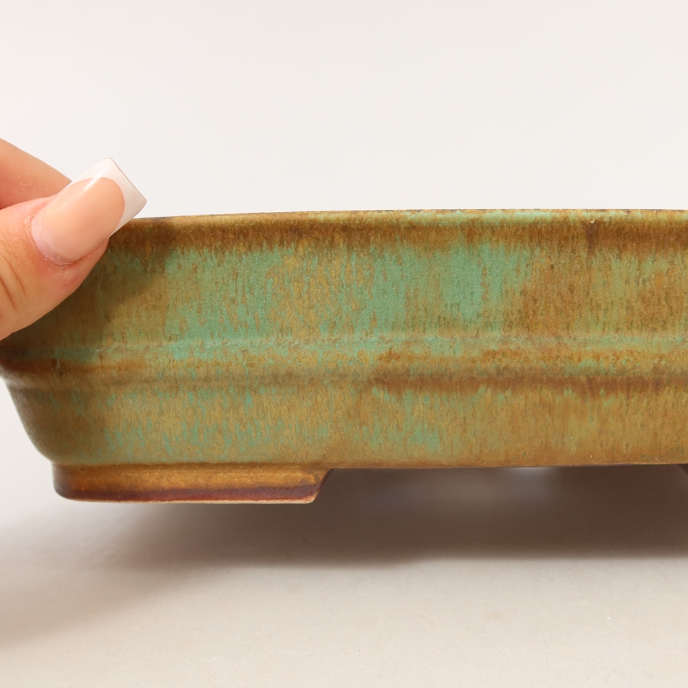 Pot à bonsaï en céramique 22,5 x 18 x 6 cm, couleur verte