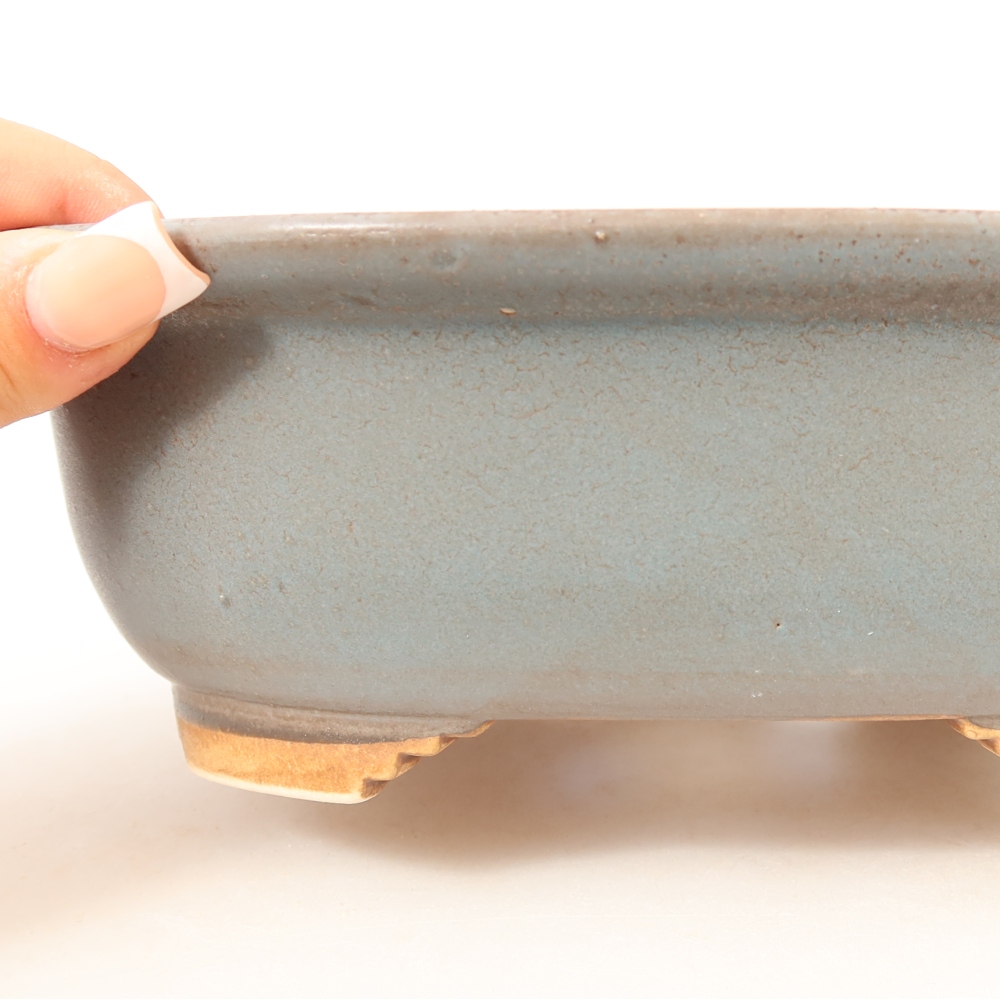Pot à bonsaï en céramique 20,5 x 16,5 x 7 cm, couleur bleue