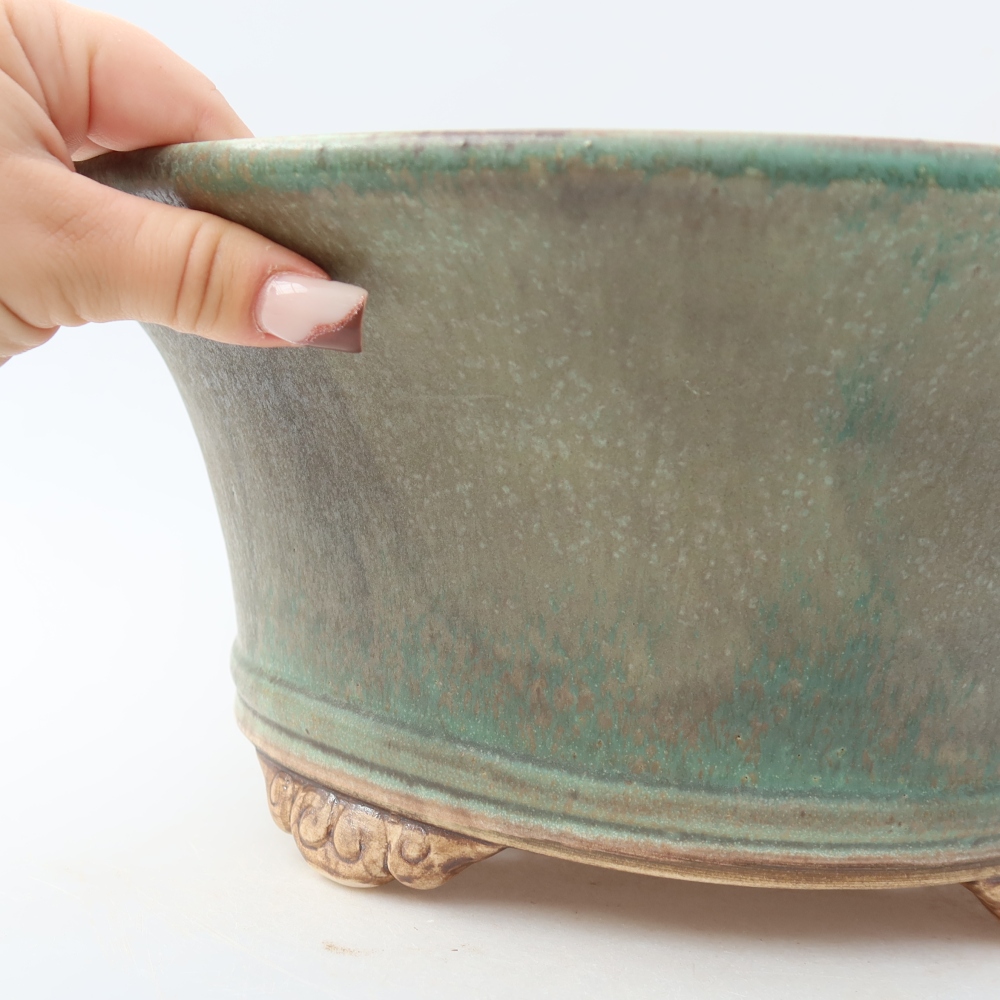 Pot à bonsaï en céramique 31,5 x 31,5 x 14,5 cm, couleur verte
