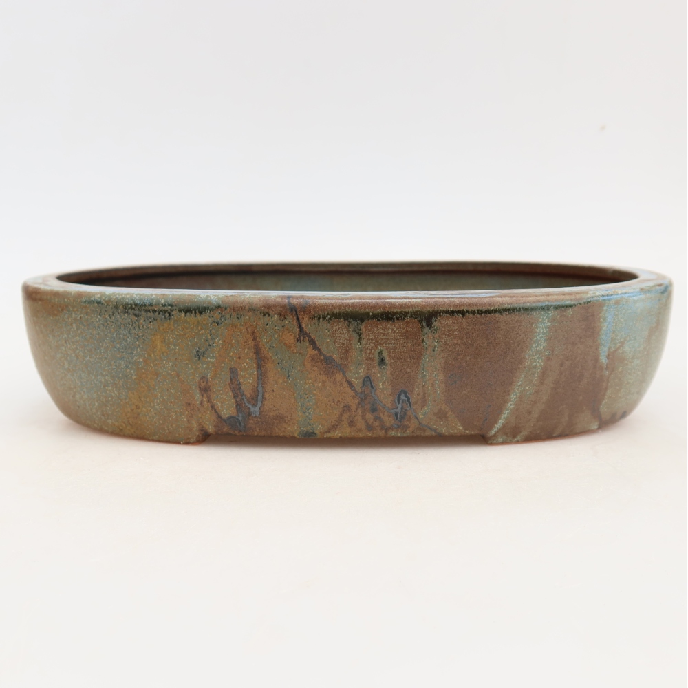 Pot à bonsaï en céramique 27 x 21 x 5,5 cm, couleur bleu-brun
