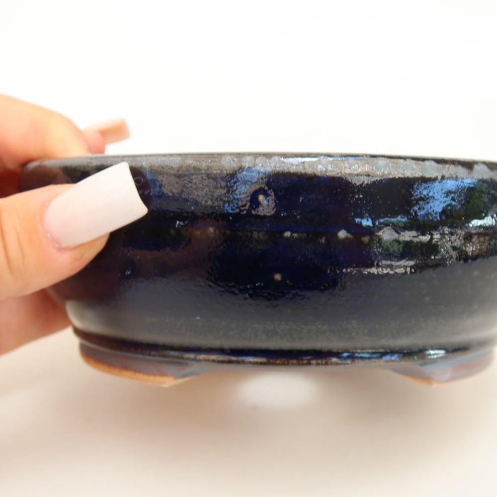 Pot à bonsaï en céramique 14 x 14 x 5 cm, couleur bleue