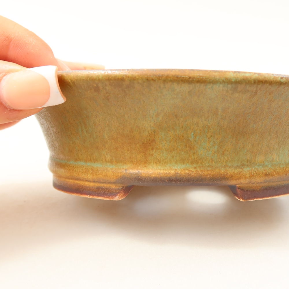Pot à bonsaï en céramique 12,5 x 11,5 x 4 cm, couleur verte