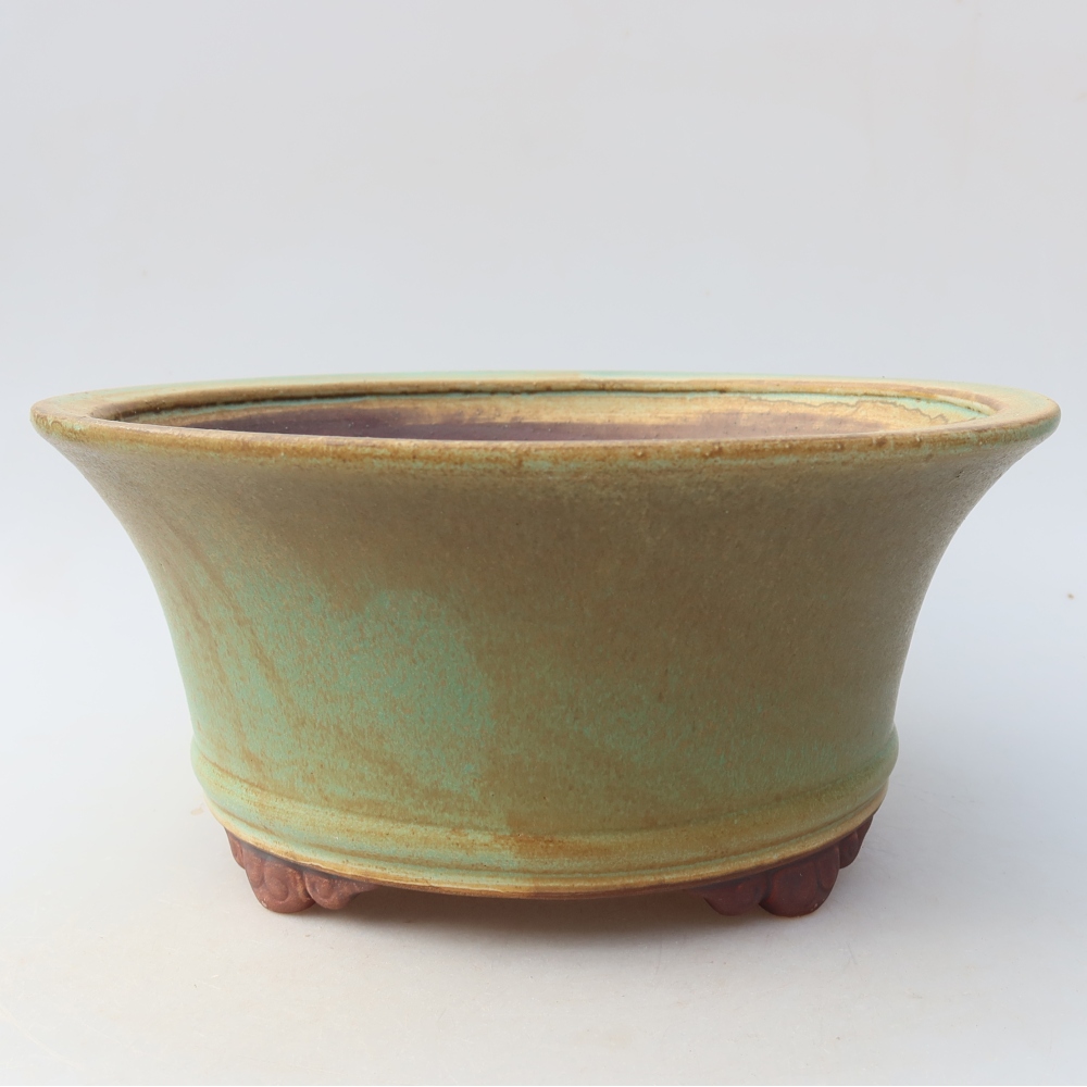 Pot à bonsaï en céramique 24,5 x 24,5 x 11,5 cm, couleur verte