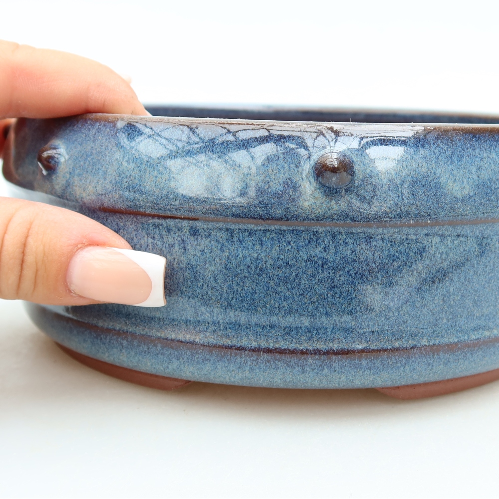 Bol à bonsaï en céramique 15,5 x 15,5 x 6,5 cm, couleur bleu