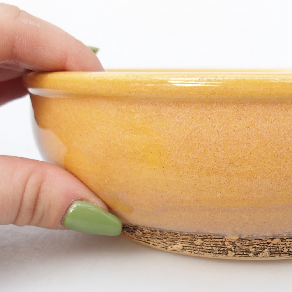 Bol à bonsaï en céramique 16,5 x 16,5 x 5,5 cm, couleur brun-jaune