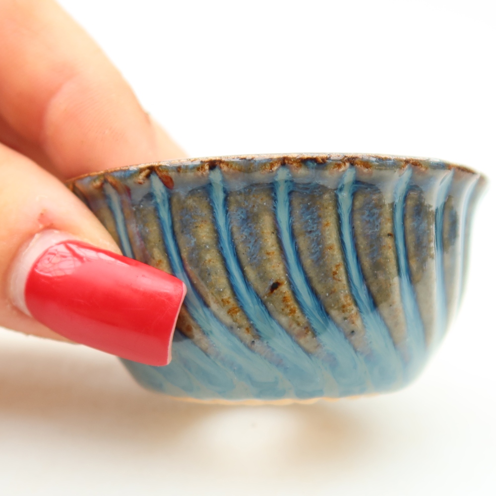 Pot à bonsaï en céramique 5,5 x 5,5 x 3 cm, couleur bleue