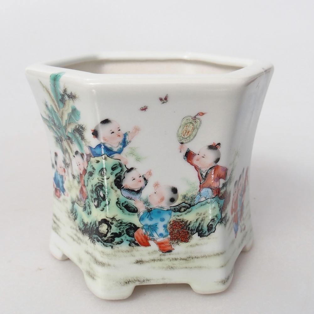 Bol à bonsaï en céramique 10,5 x 9,5 x 9 cm, couleur blanc