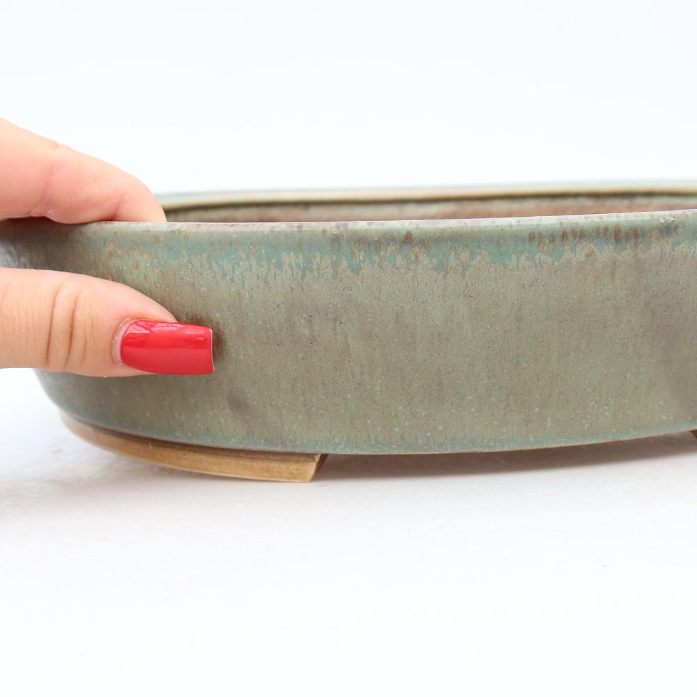 Pot à bonsaï en céramique 27 x 24 x 5,5 cm, couleur verte