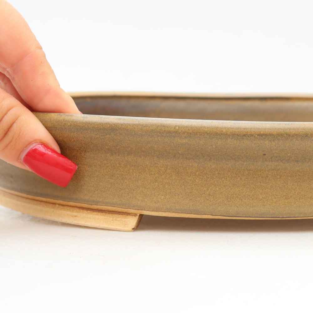 Pot à bonsaï en céramique 31 x 27 x 4,5 cm, couleur marron