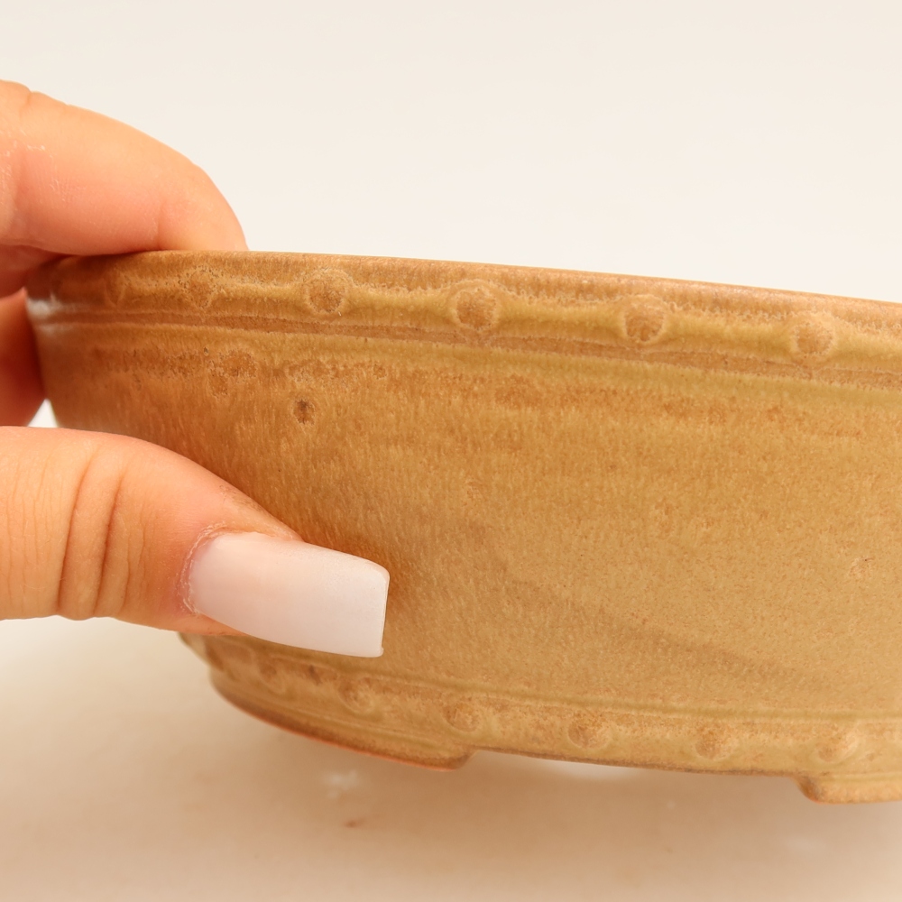 Pot à bonsaï en céramique 17,5 x 17,5 x 5,5 cm, couleur beige