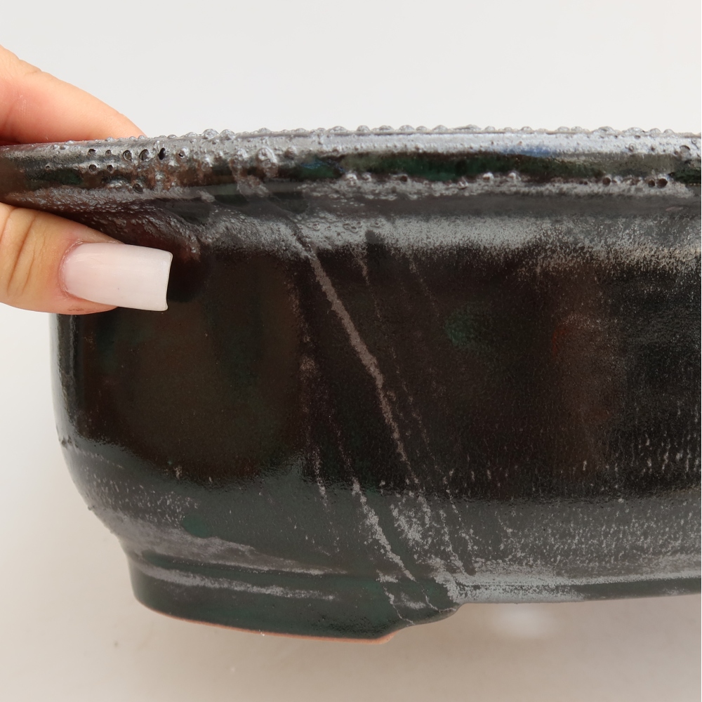Pot à bonsaï en céramique 30,5 x 25,5 x 10,5 cm, couleur verte