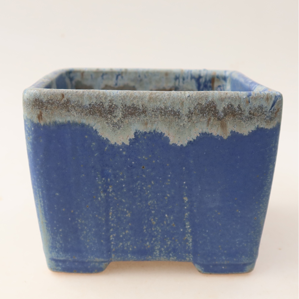 Pot à bonsaï en céramique 11,5 x 11,5 x 9 cm, couleur bleue