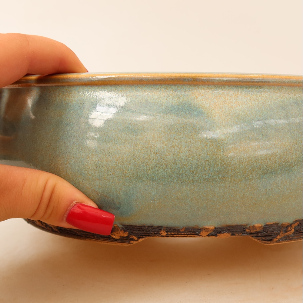 Pot à bonsaï en céramique 25 x 25 x 7,5 cm, couleur verte