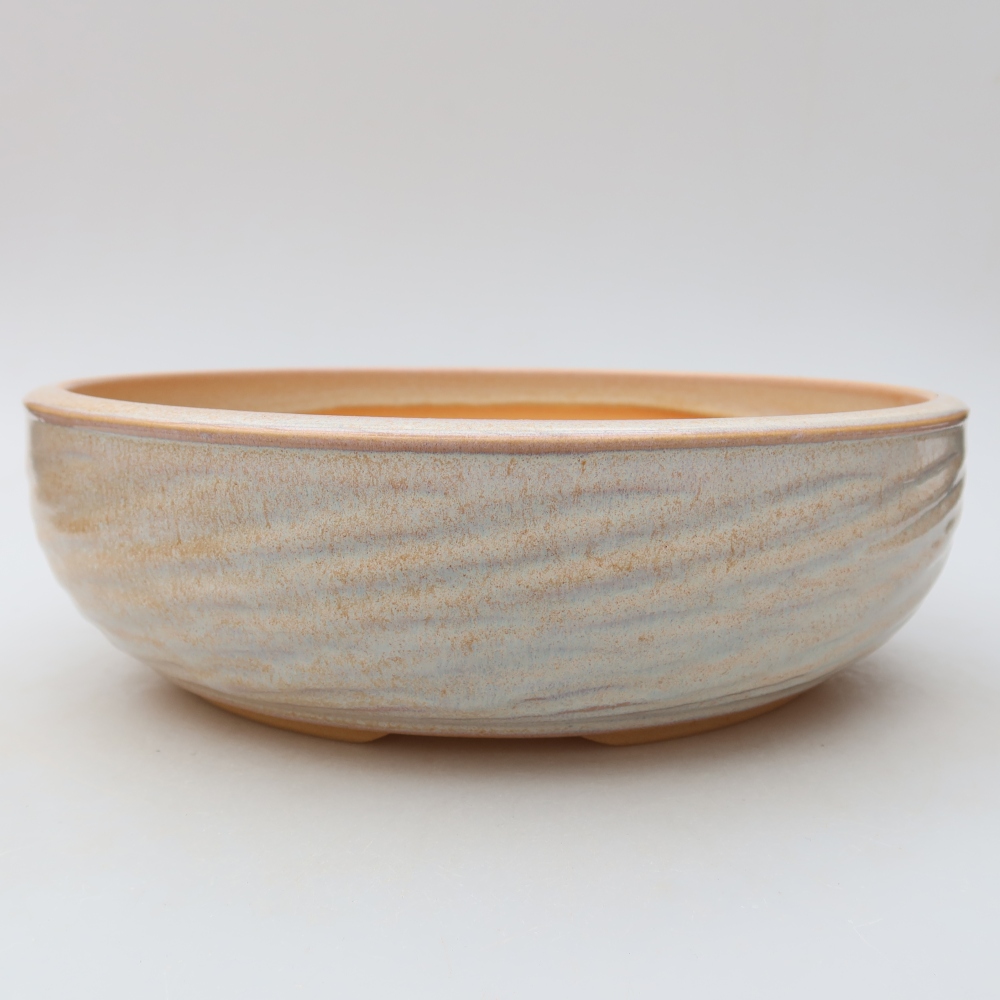 Pot à bonsaï en céramique 25,5 x 25,5 x 7,5 cm, couleur beige