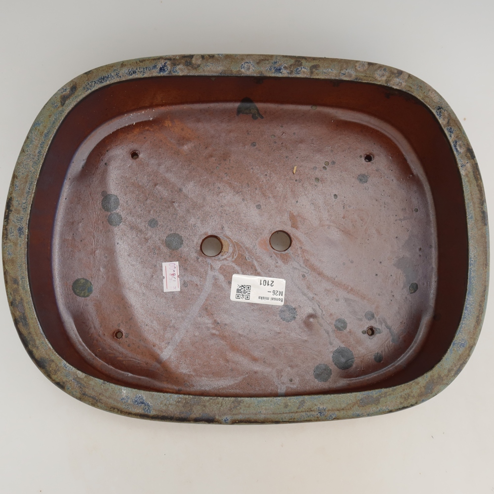 Pot à bonsaï en céramique 31,5 x 24 x 8 cm, couleur brun-bleu