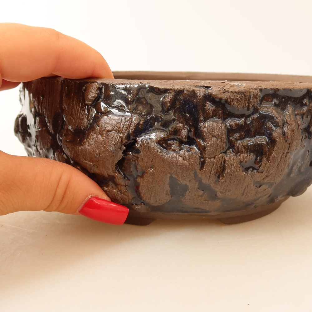 Pot à bonsaï en céramique 16 x 16 x 6,5 cm, couleur marron