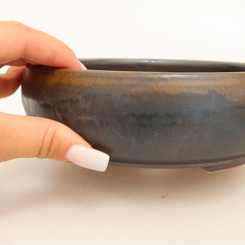 Pot à bonsaï en céramique 17 x 17 x 5,5 cm, couleur marron