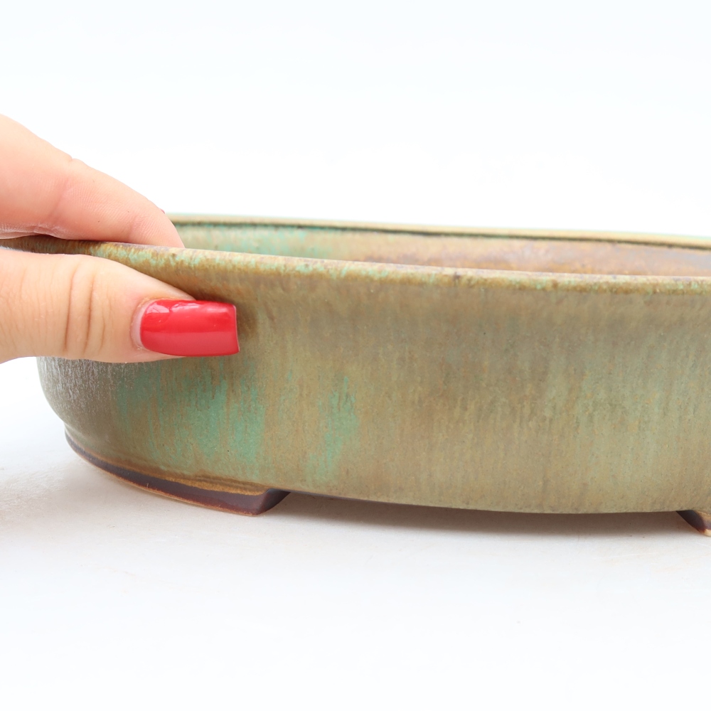 Pot à bonsaï en céramique 27 x 24 x 5,5 cm, couleur verte