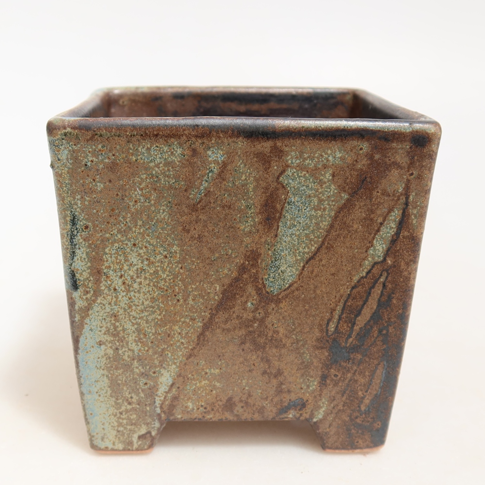 Pot à bonsaï en céramique 9 x 9 x 8,5 cm, couleur vert-brun