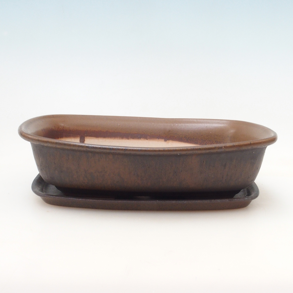 Bol bonsaï + soucoupe H08 - 25 x 19,5 x 6 cm - marron