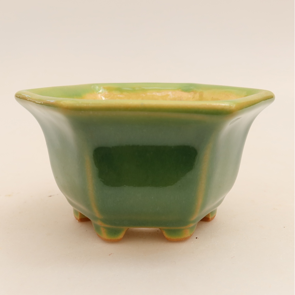 Pot à bonsaï en céramique 10,5 x 9,5 x 5,5 cm, couleur verte