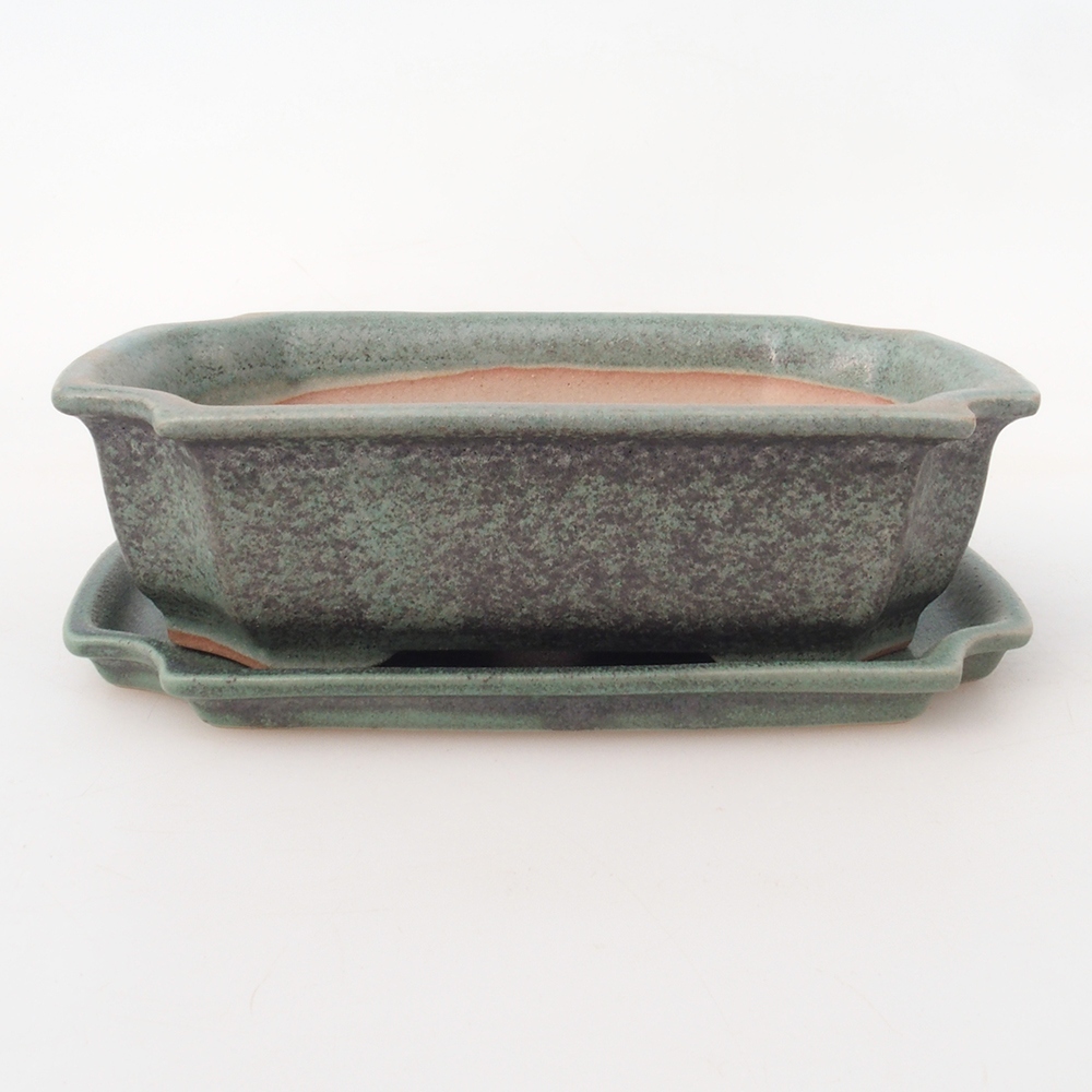 Bol pour bonsaï + soucoupe H03 - 16,5 x 12 x 4,5 cm - vert
