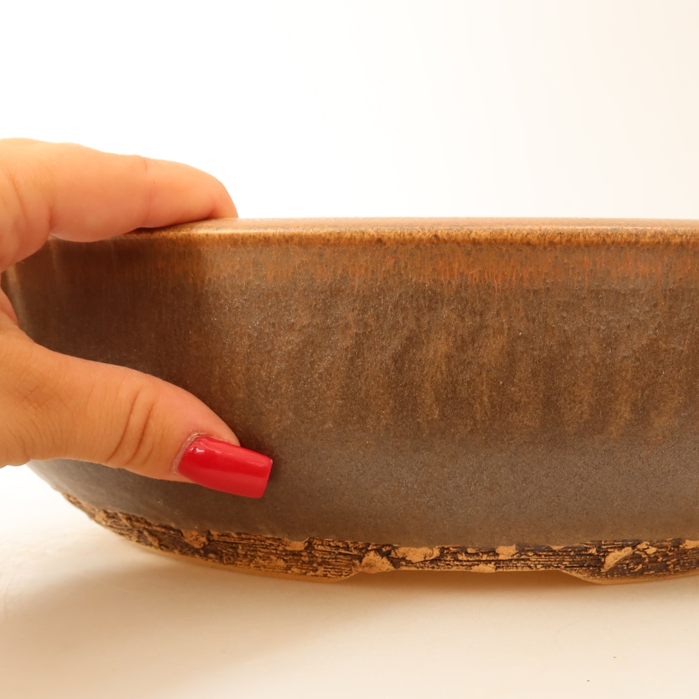 Pot à bonsaï en céramique 32,5 x 32,5 x 8,5 cm, couleur marron - RETRAIT SUR PLACE UNIQUEMENT ou expédition par palette