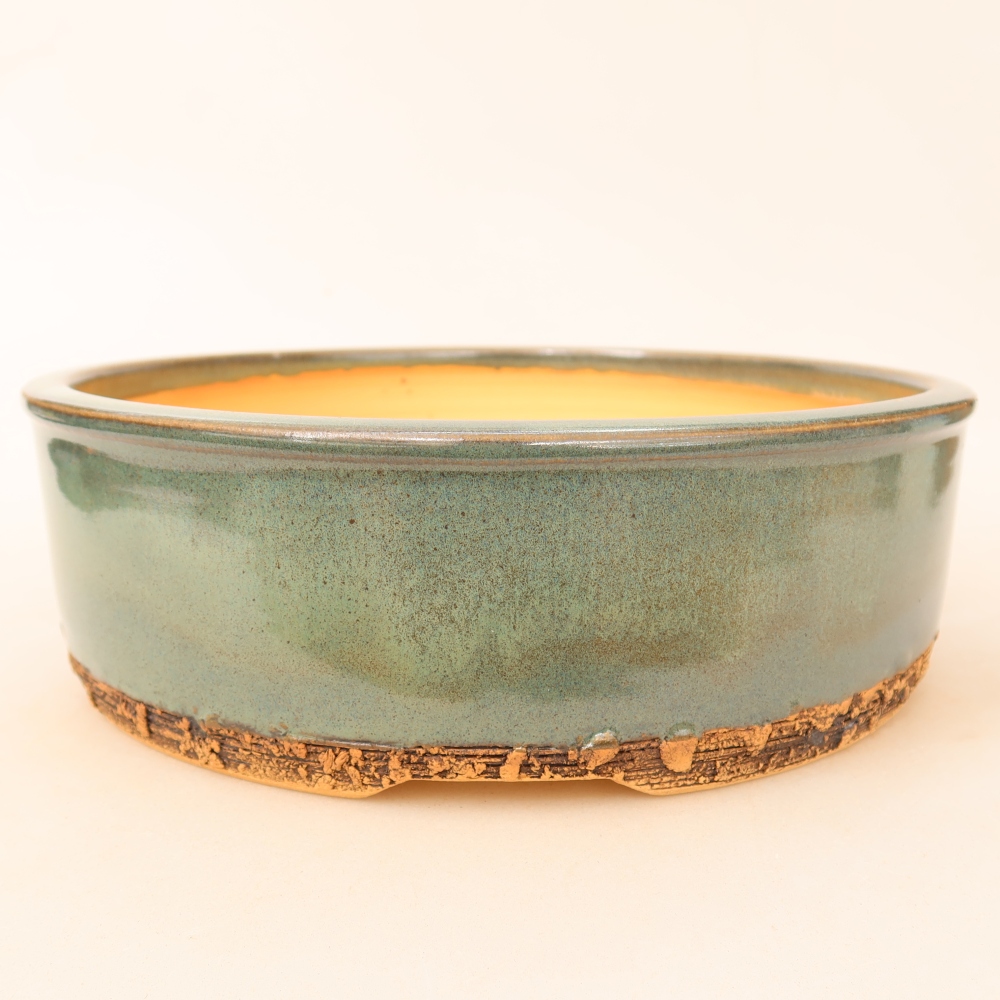 Pot à bonsaï en céramique 23 x 23 x 7 cm, couleur verte
