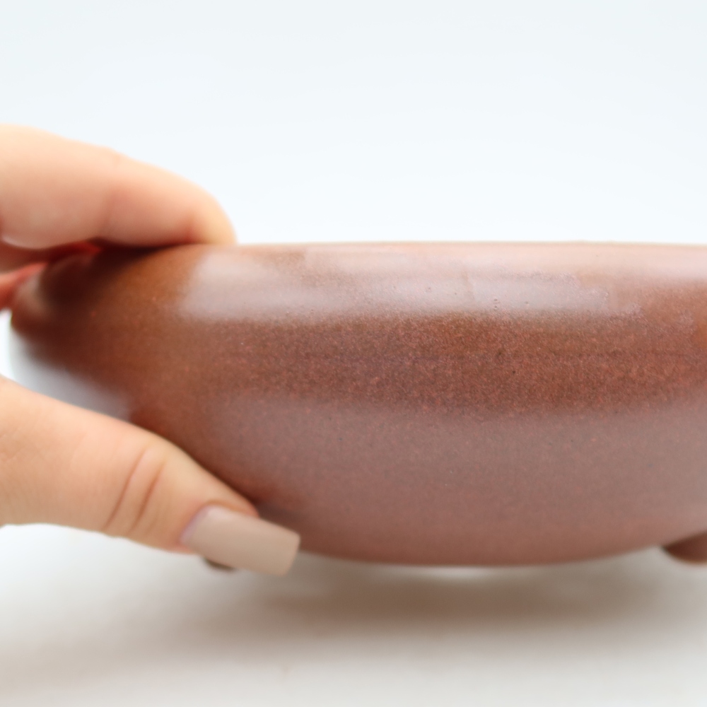 Pot à bonsaï en céramique 20 x 20 x 7,5 cm, couleur bordeaux