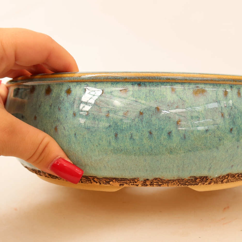 Pot à bonsaï en céramique 25 x 25 x 7,5 cm, couleur verte