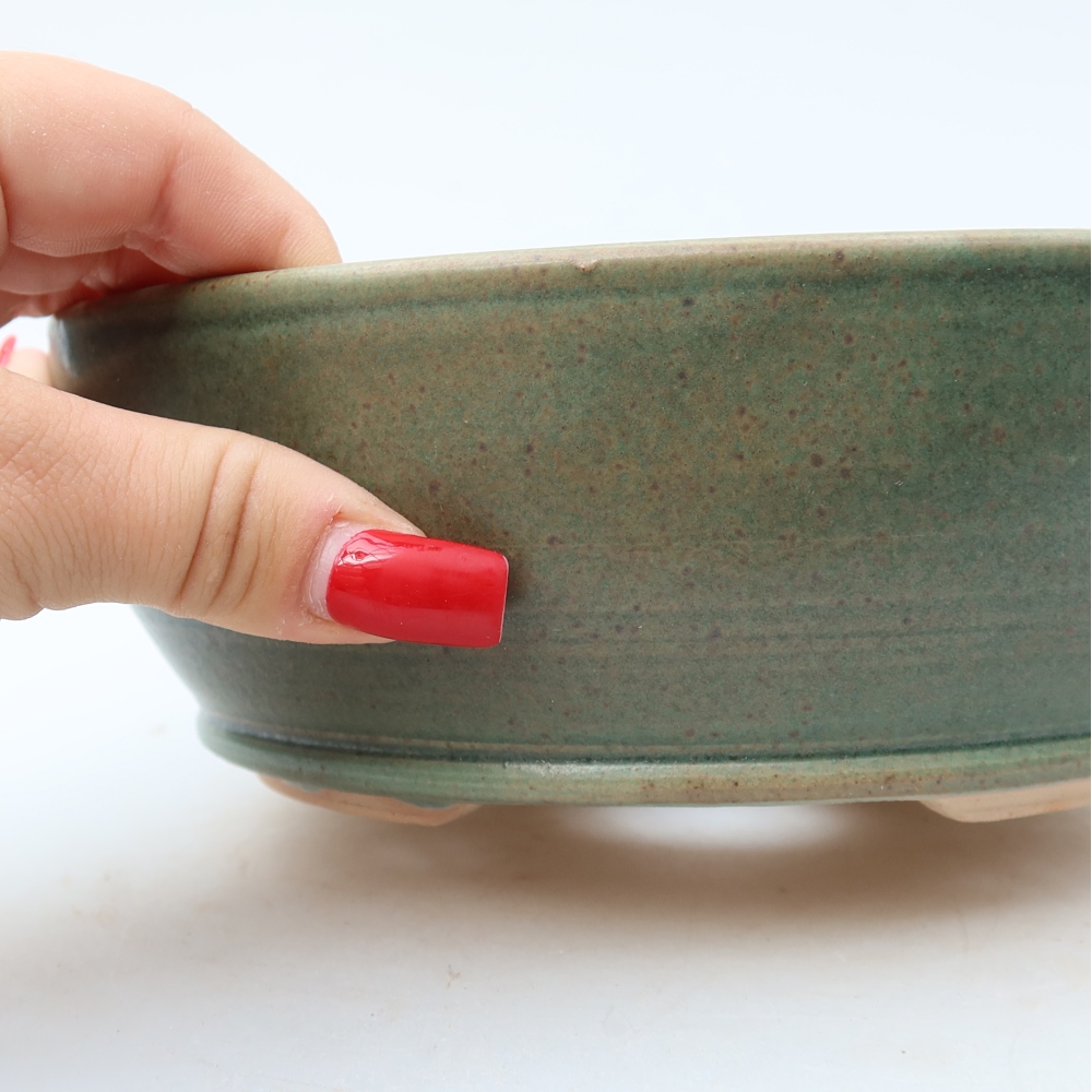 Pot à bonsaï en céramique 18 x 18 x 6,5 cm, couleur verte