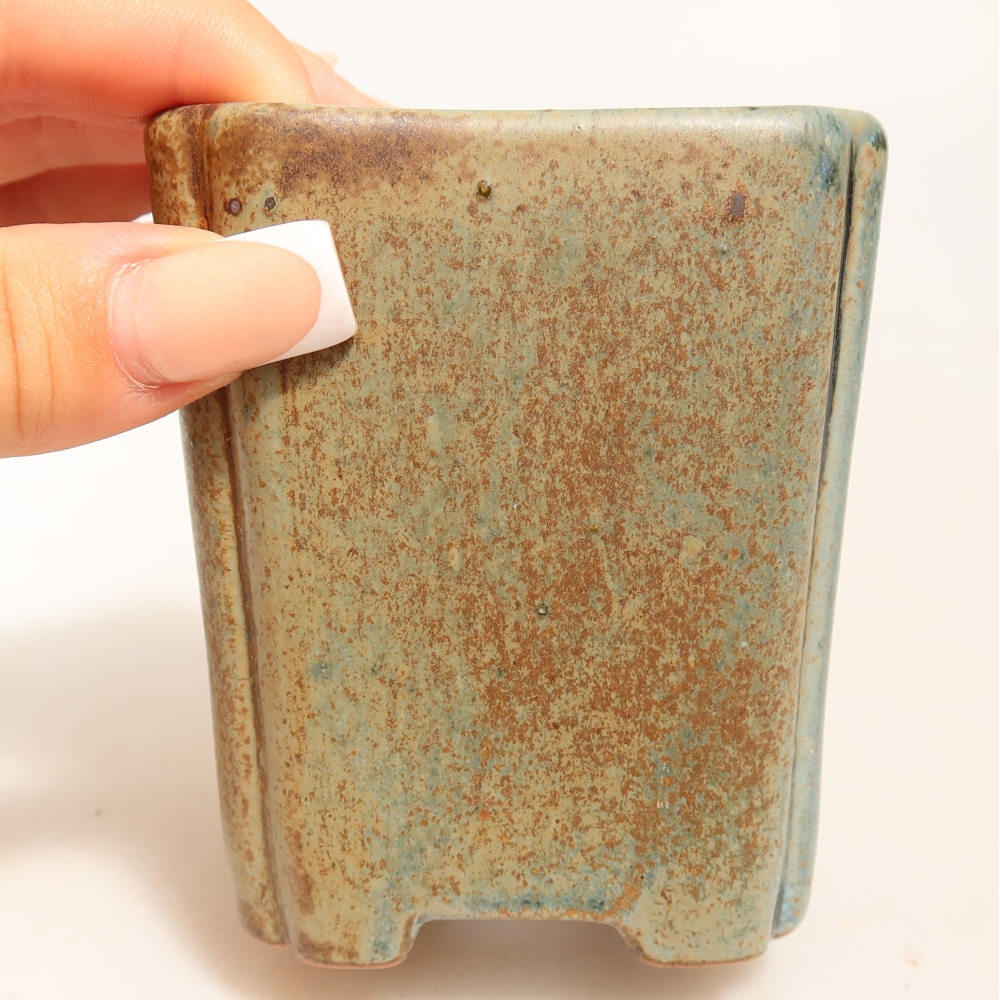 Pot à bonsaï en céramique 7 x 7 x 8 cm, couleur brun-vert