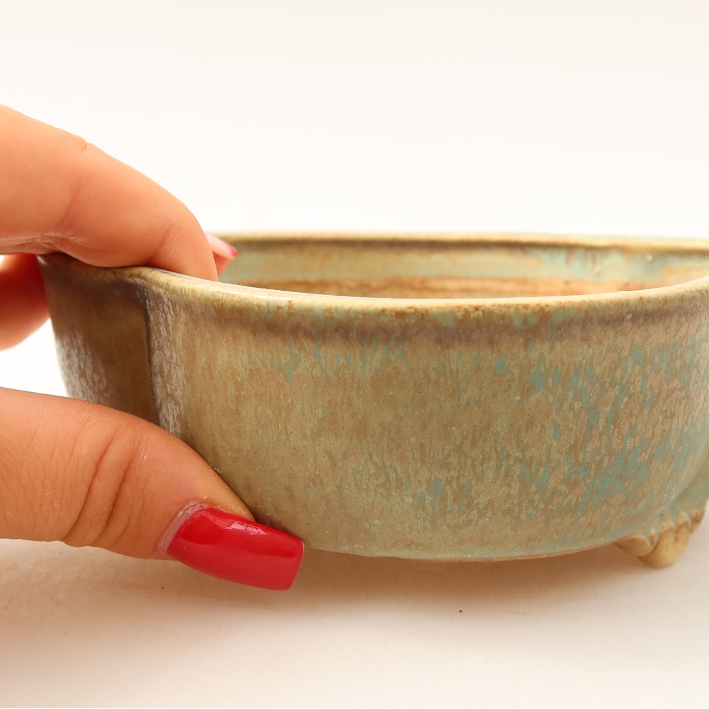 Pot à bonsaï en céramique 13,5 x 12,5 x 5 cm, couleur verte