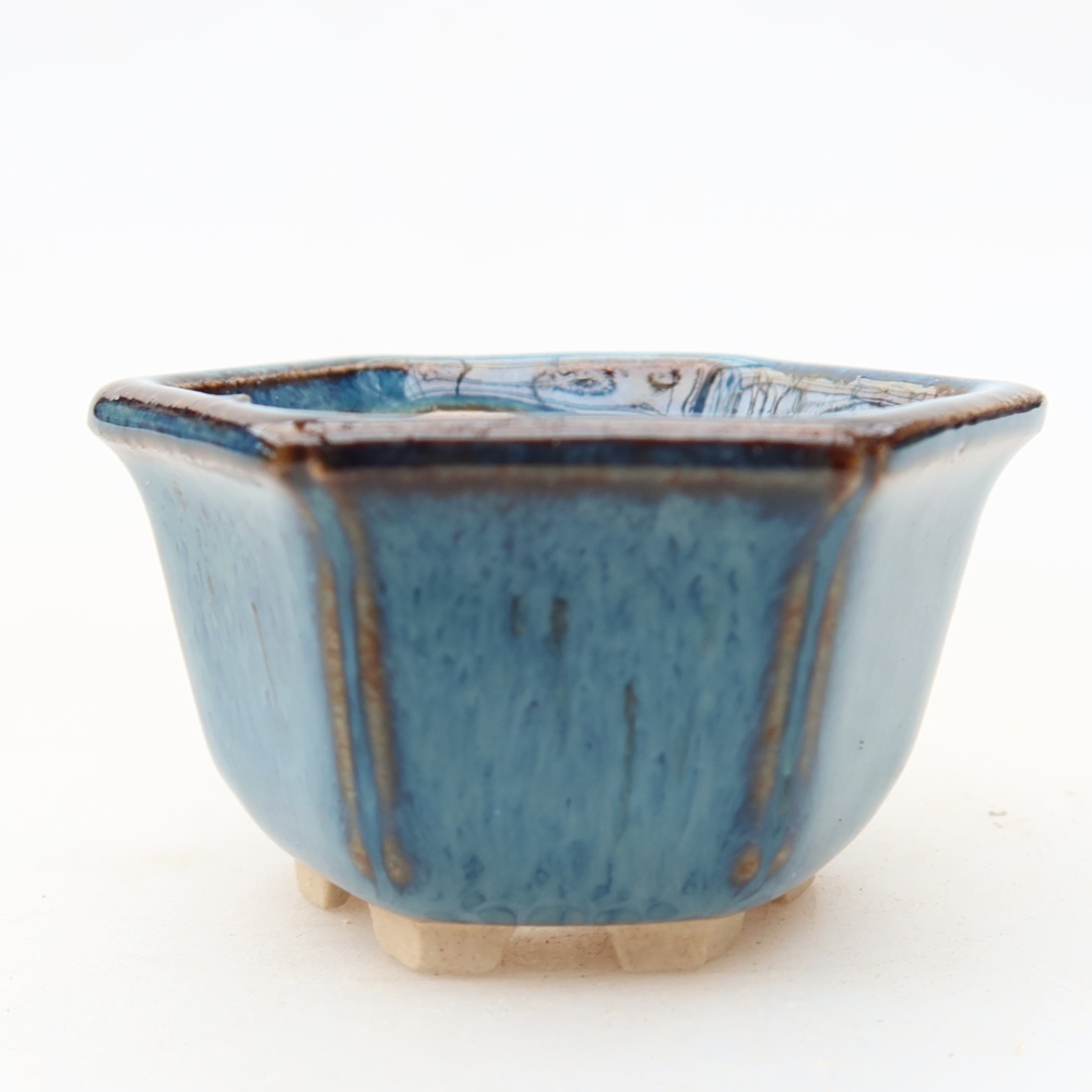 Pot à bonsaï en céramique 5,5 x 5 x 3 cm, couleur bleue