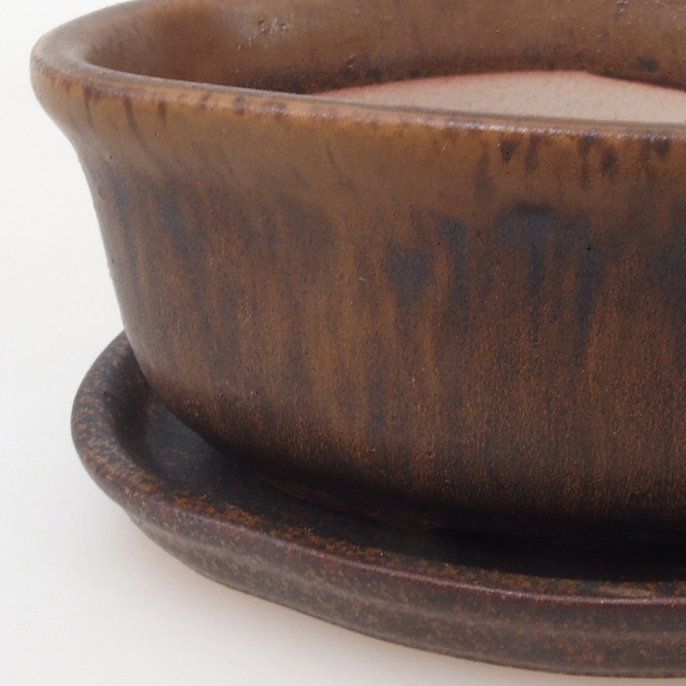 Bol bonsaï + soucoupe H05 - 11 x 8 x 4 cm - brun