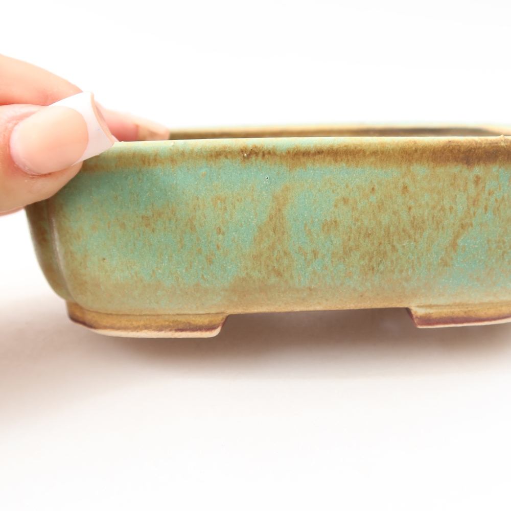 Pot à bonsaï en céramique 14 x 12 x 4 cm, couleur verte