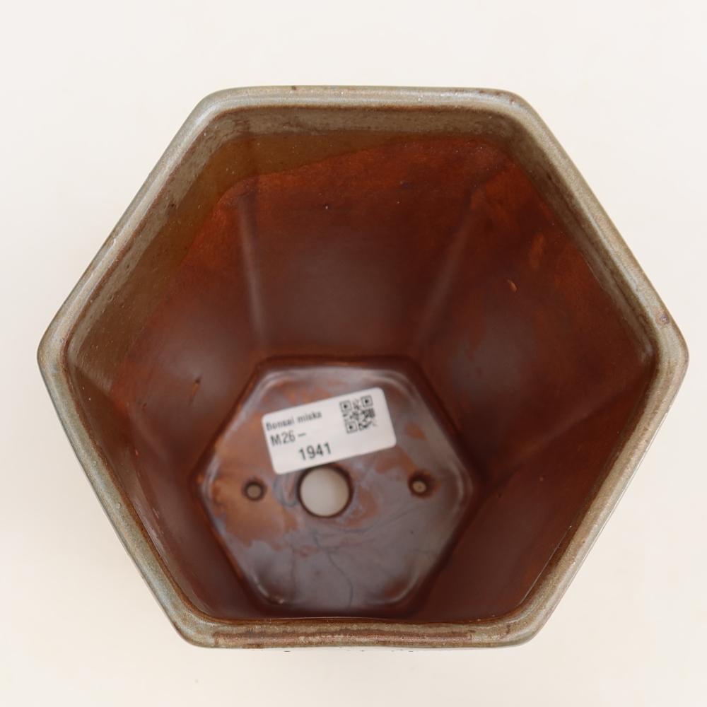 Pot à bonsaï en céramique 13 x 12 x 17 cm, couleur marron-bleu