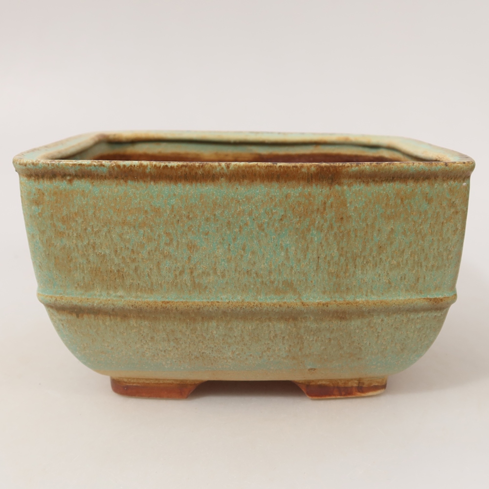 Pot à bonsaï en céramique 16,5 x 16,5 x 9,5 cm, couleur verte