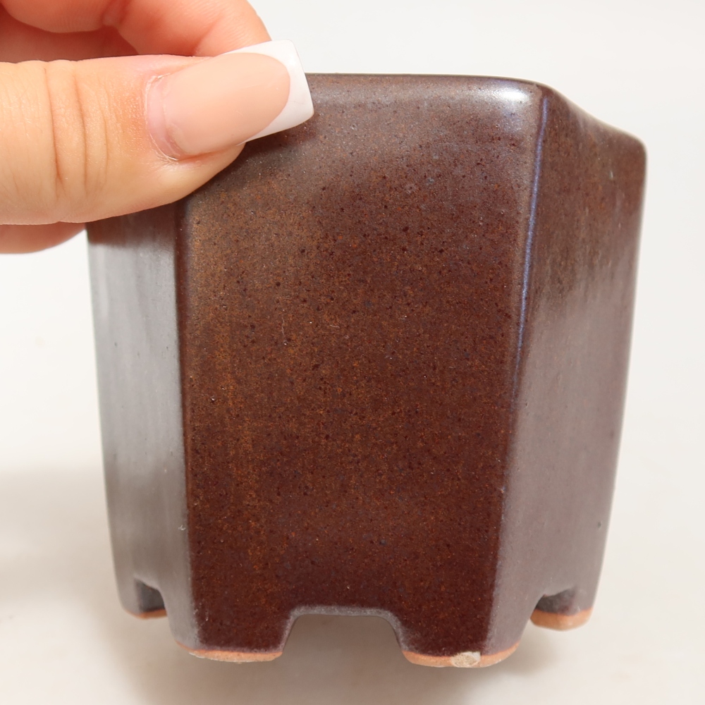 Pot à bonsaï en céramique 9 x 8,5 x 8 cm, couleur marron
