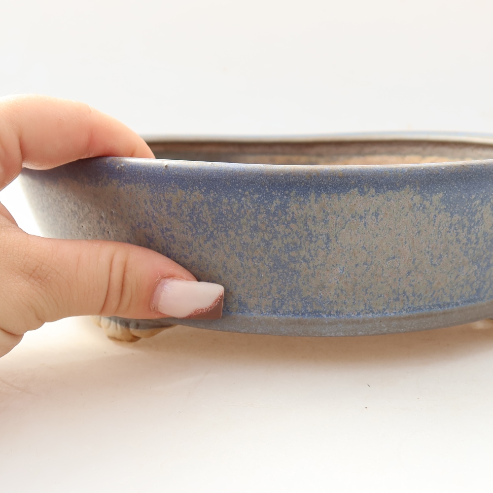 Pot à bonsaï en céramique 21,5 x 21,5 x 6 cm, couleur bleue