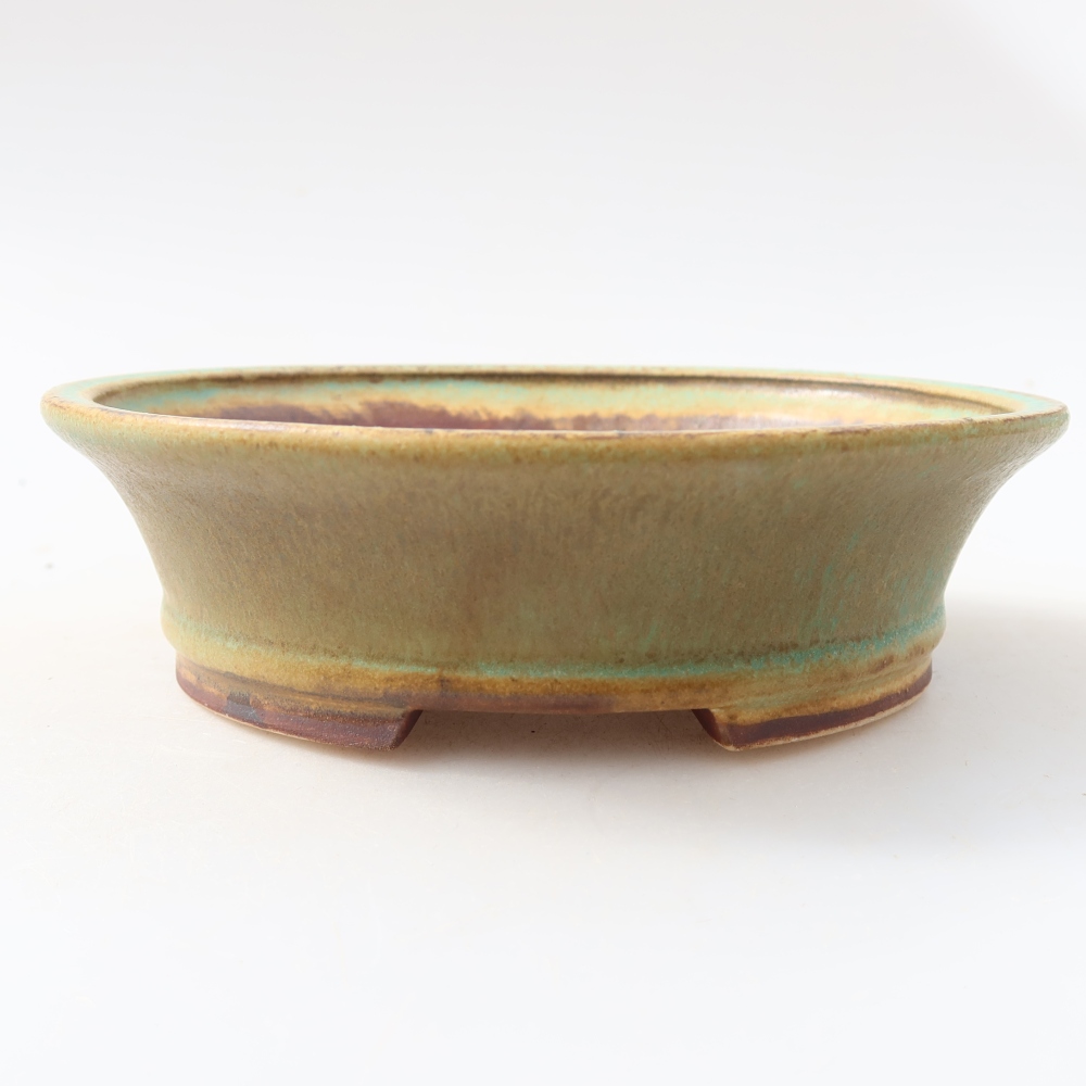 Pot à bonsaï en céramique 14,5 x 13 x 4 cm, couleur verte