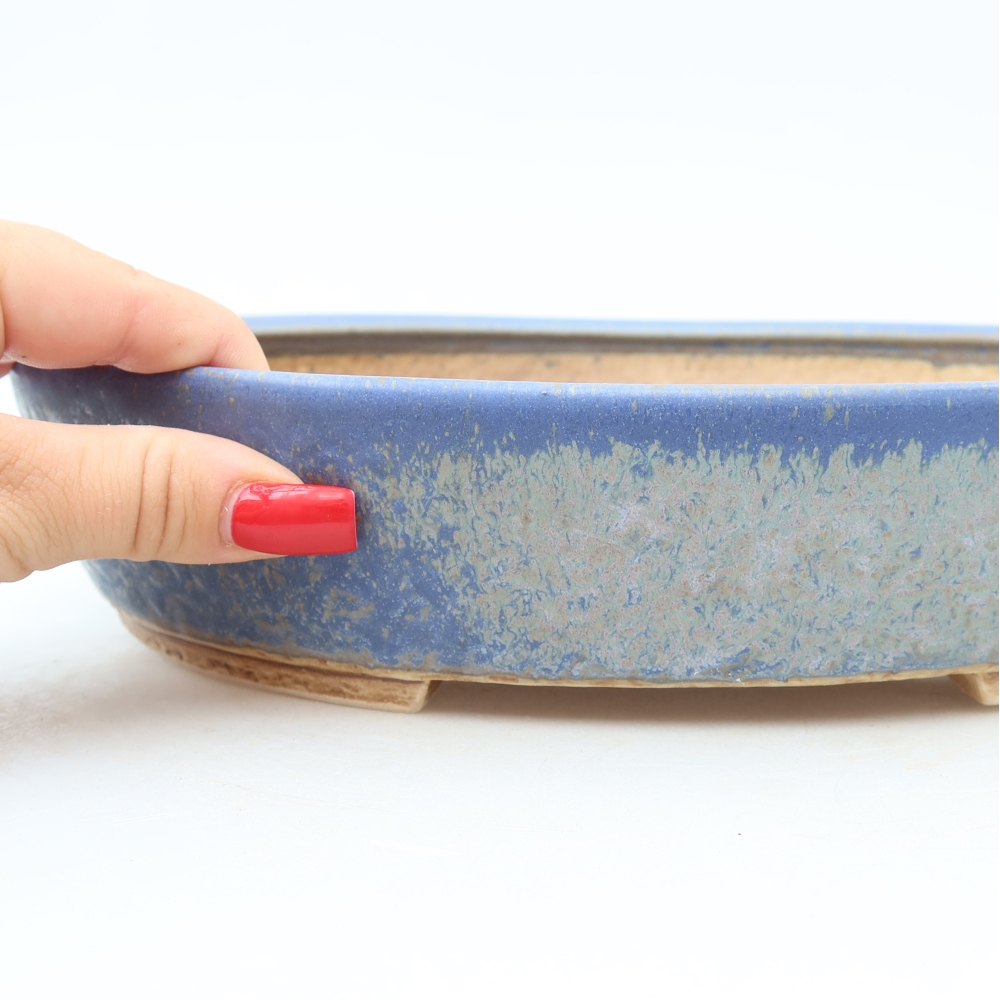 Pot à bonsaï en céramique 27 x 24 x 5,5 cm, couleur bleue