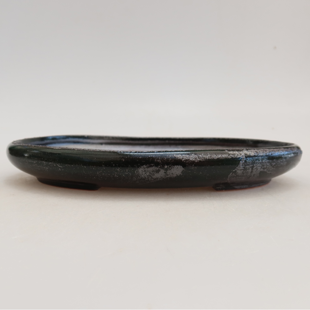 Pot à bonsaï en céramique 22,5 x 16,5 x 3 cm, couleur vert métallisé