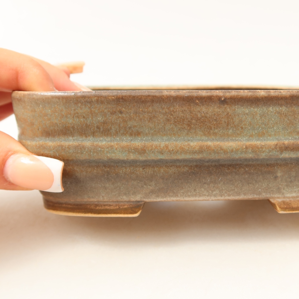 Pot à bonsaï en céramique 14,5 x 11,5 x 4,5 cm, couleur verte