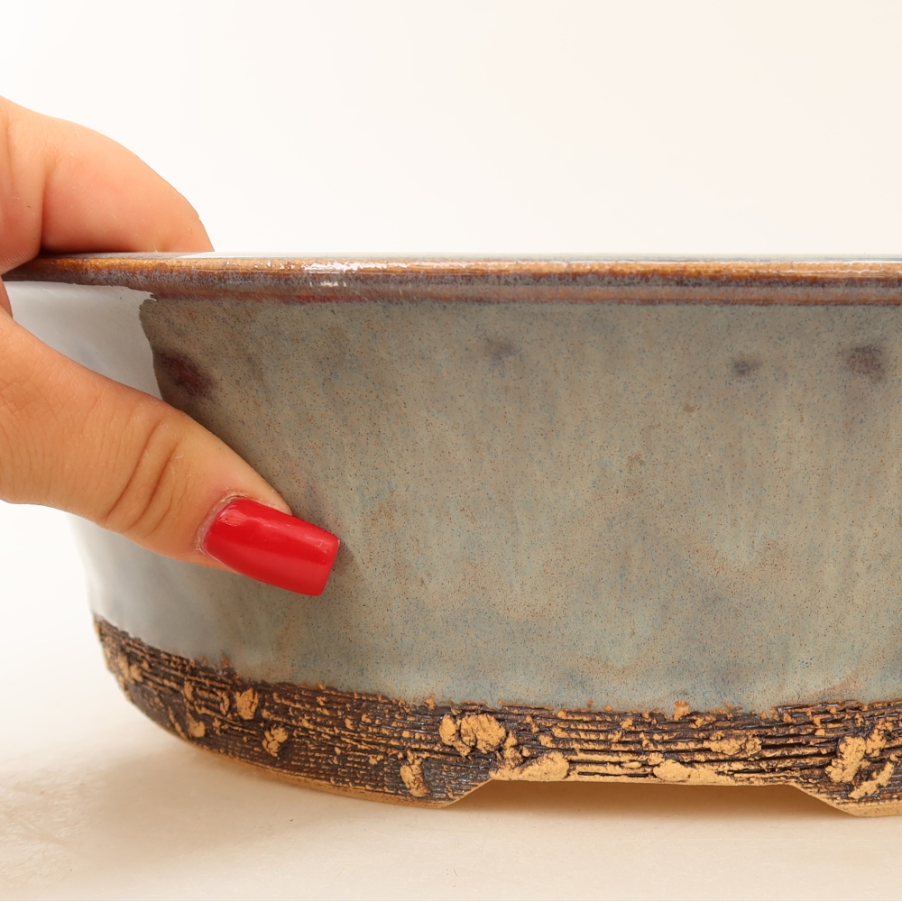 Pot à bonsaï en céramique 31,5 x 31,5 x 9 cm, couleur grise