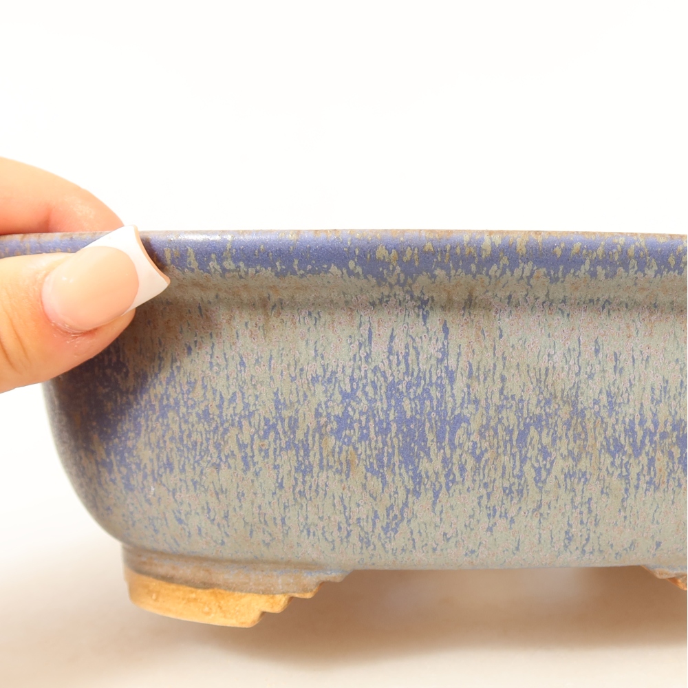 Pot à bonsaï en céramique 20,5 x 16,5 x 7 cm, couleur bleue