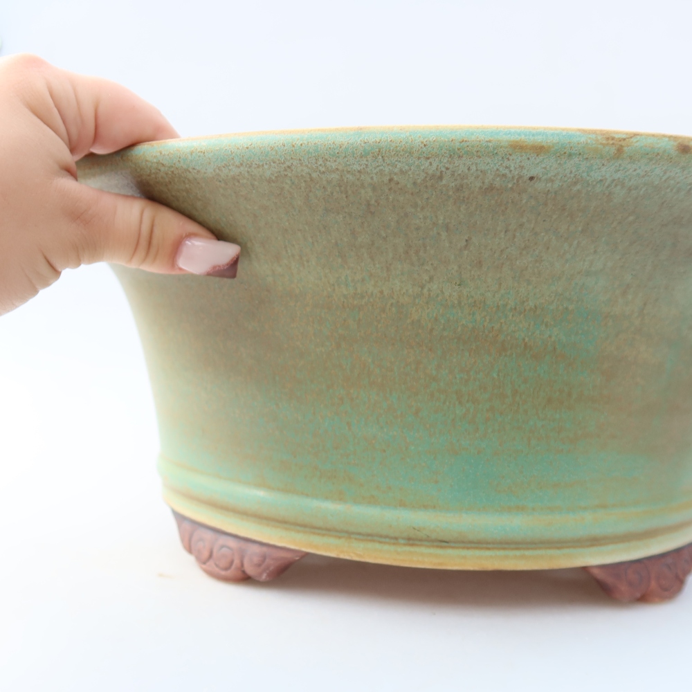 Pot à bonsaï en céramique 31,5 x 31,5 x 14,5 cm, couleur verte