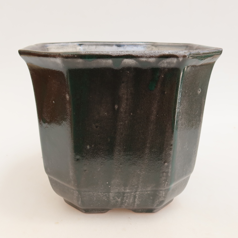 Pot à bonsaï en céramique 17,5 x 17,5 x 15,5 cm, couleur vert métallisé